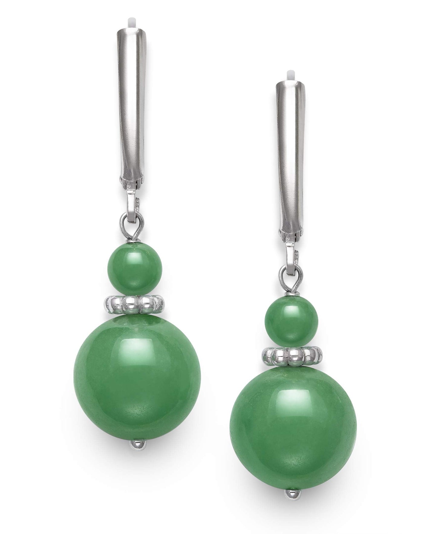 Belacqua Sterling Silver Natural Round Green Jade Gemstone Beaded Dangle Drop Earrings for Women, Length : 1.5 Inches, Leverback, Gift Box Included