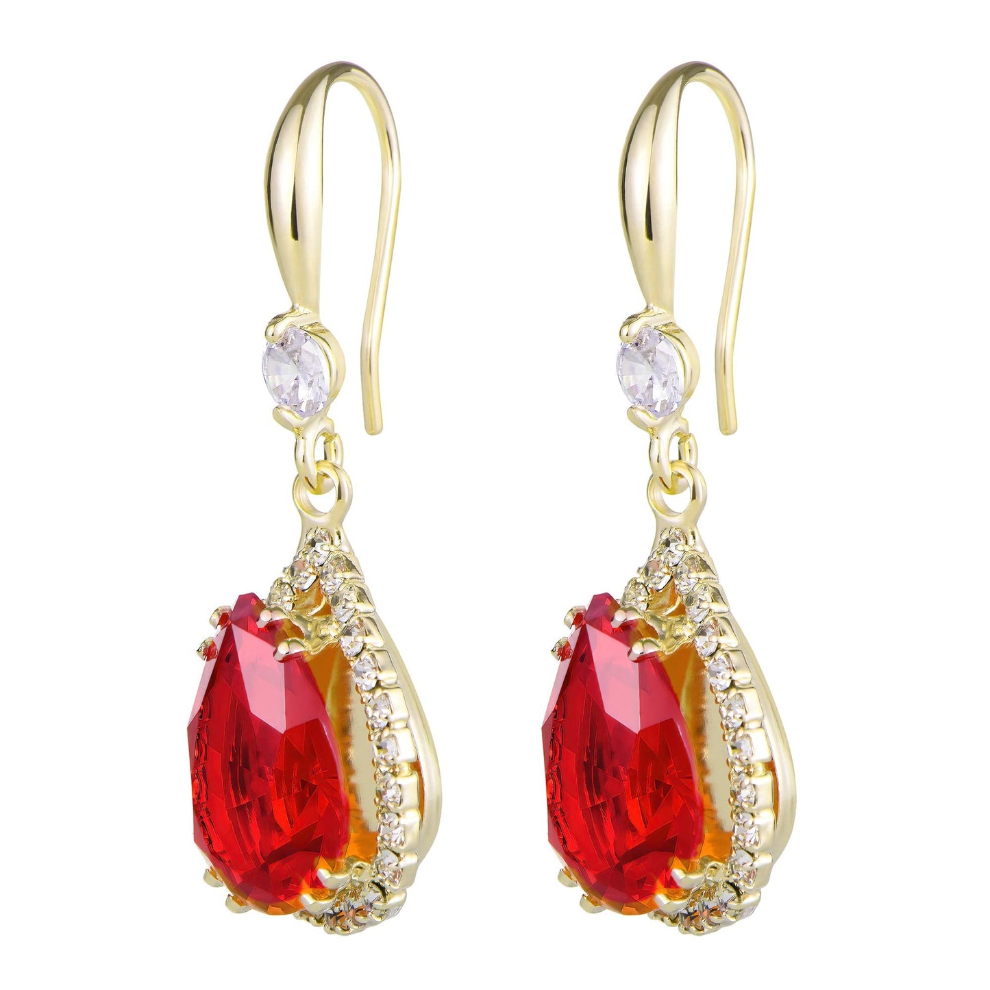 Linawe Red Ruby 14K Gold Dangle Earrings for Women Trendy, Imitation Diamond Wedding Drop Earrings, Rhinestone Cubic Zirconia Crystal Earrings Set, Teardrop Birthstone