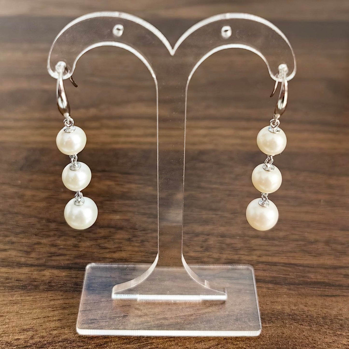 Alevel Long Tassel 925 Sterling Silver Ear Hook, Natural Freshwater Cultured Pearl Earrings, 7-9mm Round White Pearls