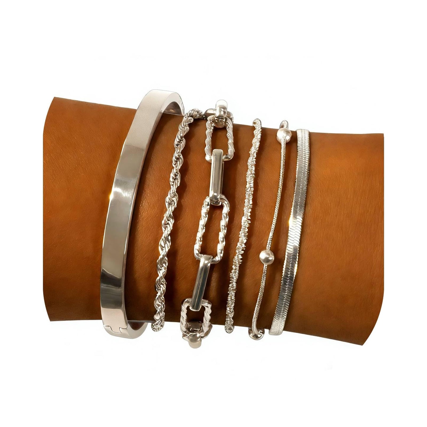 Gold Bracelets for Women, Exquisite 18K and 14K Real Gold-Plated Bracelet Stacking Sets, Waterproof Cuban Chains, Paperclip Chain , Cuff Bangles, Non Tarnish,Jewelry Gifts for Women (18Ksilver 6)