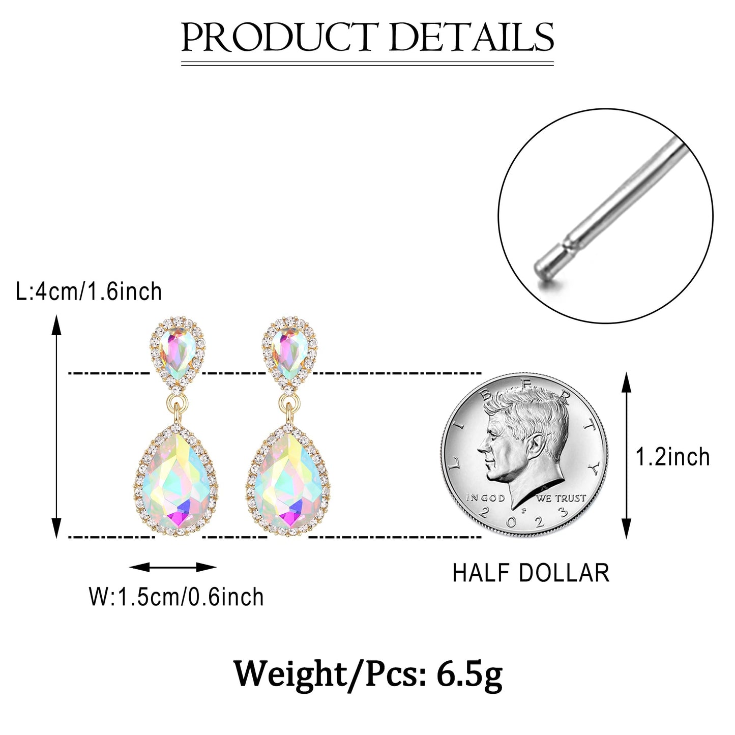 EVER FAITH Women's Austrian Crystal Wedding Tear Drop Dangle Earrings Iridescent AB Gold-Plated-Base