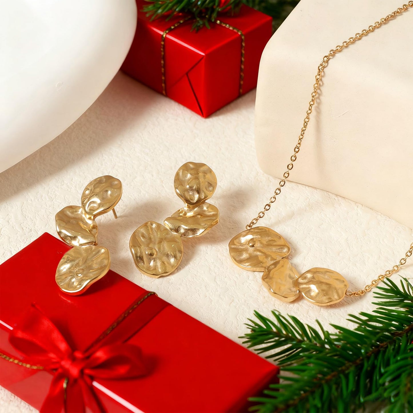 TaYolnFaSo Minimalist 18K Gold Pated Jewelry Set for Women Elegant Irregular Shape Necklace Earrings Set Christmas Gift for Female