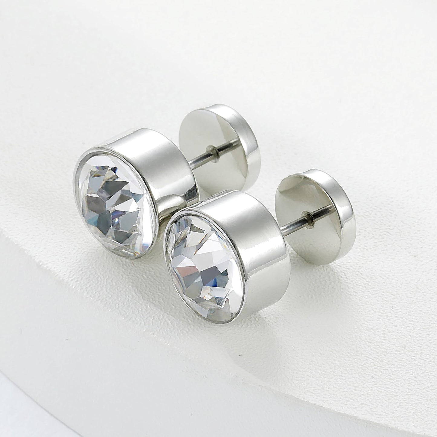 Druzy Glitter Cheater Titanium Earrings Screw Flat Back Earrings Studs Hypoallergenic for Sensitive Ears, Cubic Zirconia, Cubic Zirconia