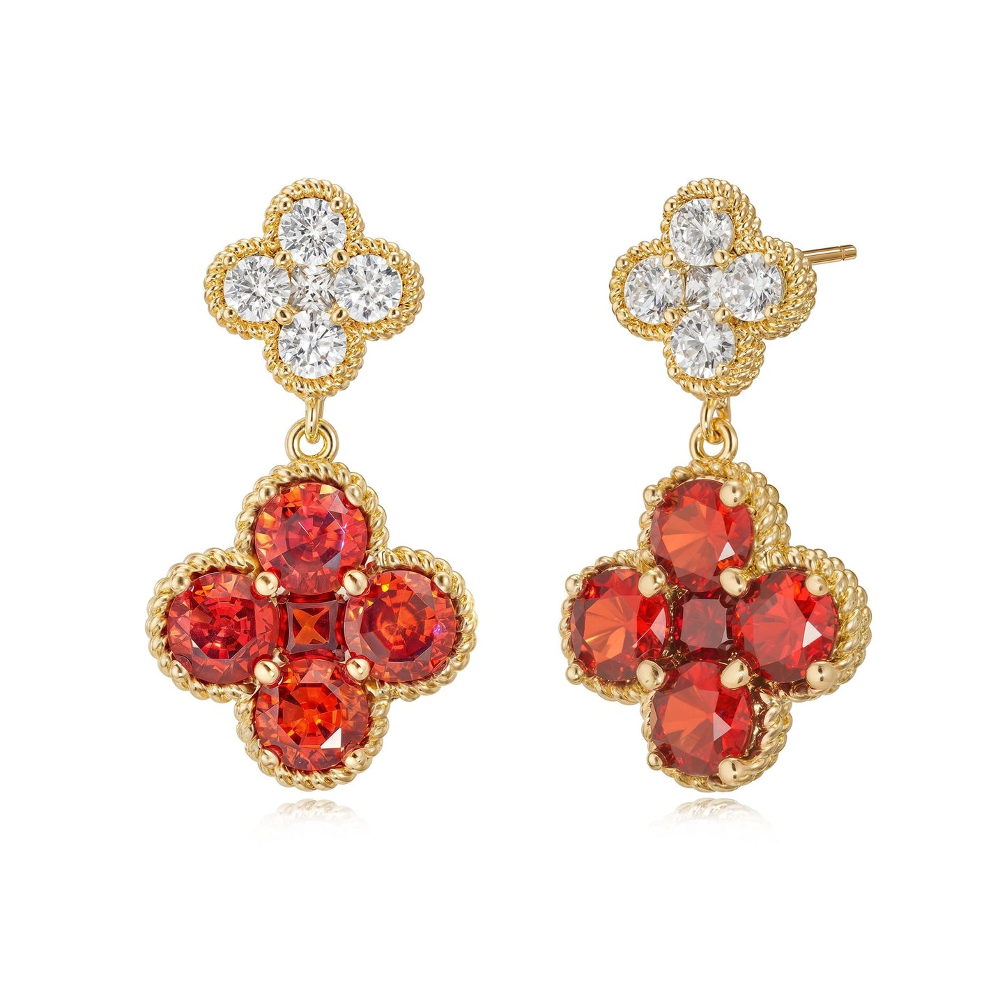 MTMY Dangle Earrings for Women 14K Gold Plated Four Leaf Clover Dangling Drop Birthstone Stud Earrings Trendy Flower Birthstone Jewelry Birthday Gifts(January)
