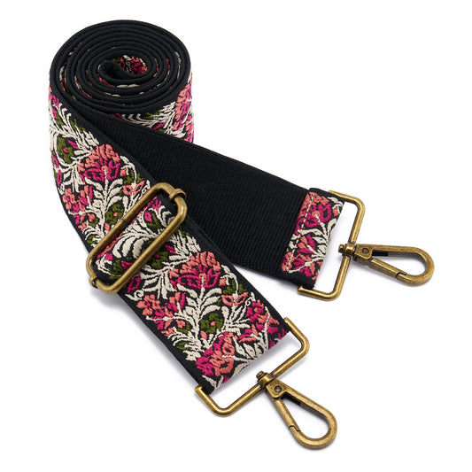 ZOOEASS Bronze Buckles Purse Strap, 2" Wide Crossbody Handbag Strap Adjustable Replacement Shoulder Strap Vintage Embroidery Guitar Style(5CM-Color1)