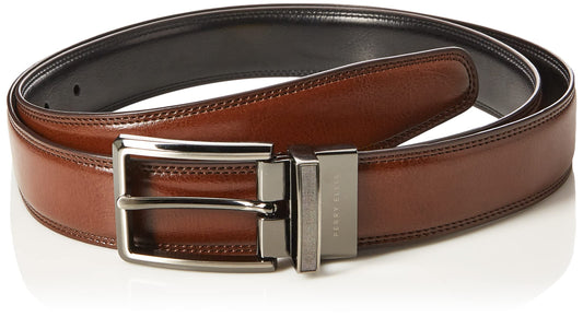 Perry Ellis Men's Portfolio Double Stitched Leather Reversible Belt (Sizes 30-42 Inches), Brown/Black, 32