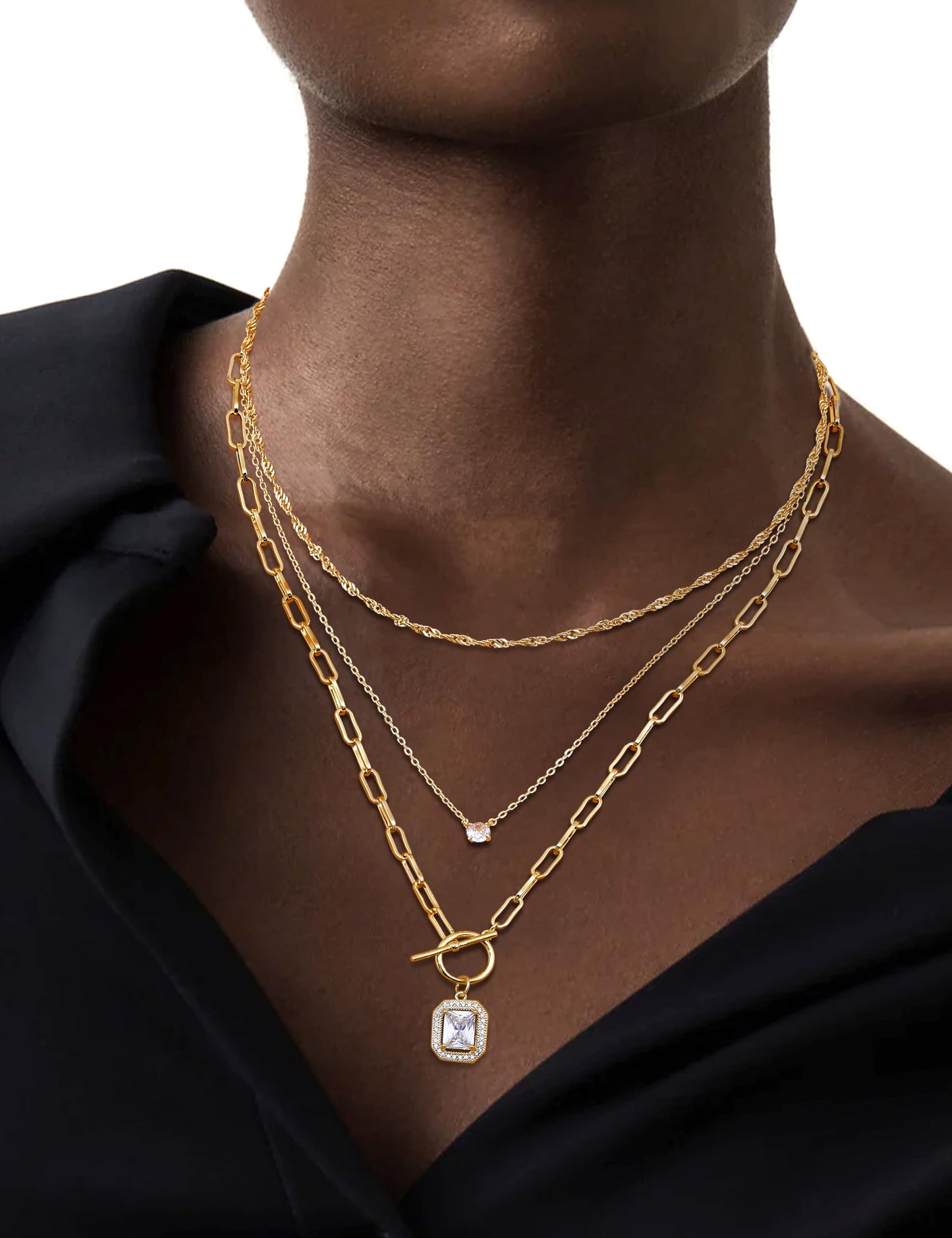 ORAZIO Layered 14K Gold Plated Necklaces for Women Dainty Necklace Stack Silver Plated Non Tarnish Free Pendant Chunky Chain Pearl Paperclip Cross Heart Necklace Set for Women C