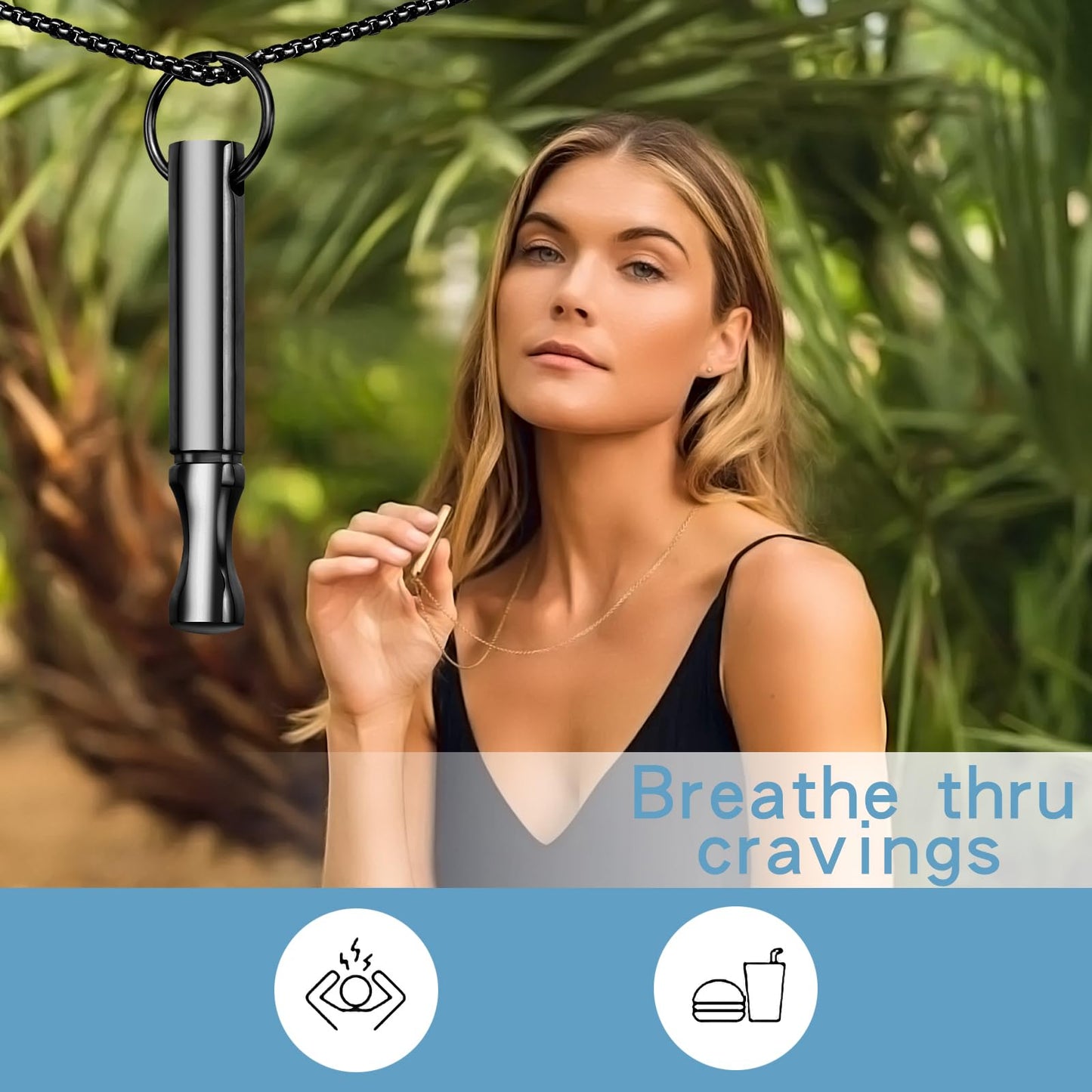 Mindfulness Breathing Necklace Stress Relief Pendant Stainless Steel Anxiety Breathe Necklace for Women Men (Rotundity, Black)