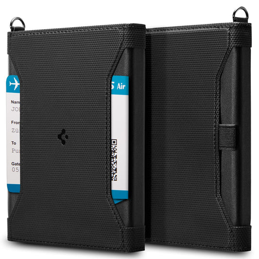 Spigen Life for Passport Card Cover Holder with RFID Blocking Technology Wallet Travel Documents Organizer Protector Accessories, SIM Card Pin Included - Black