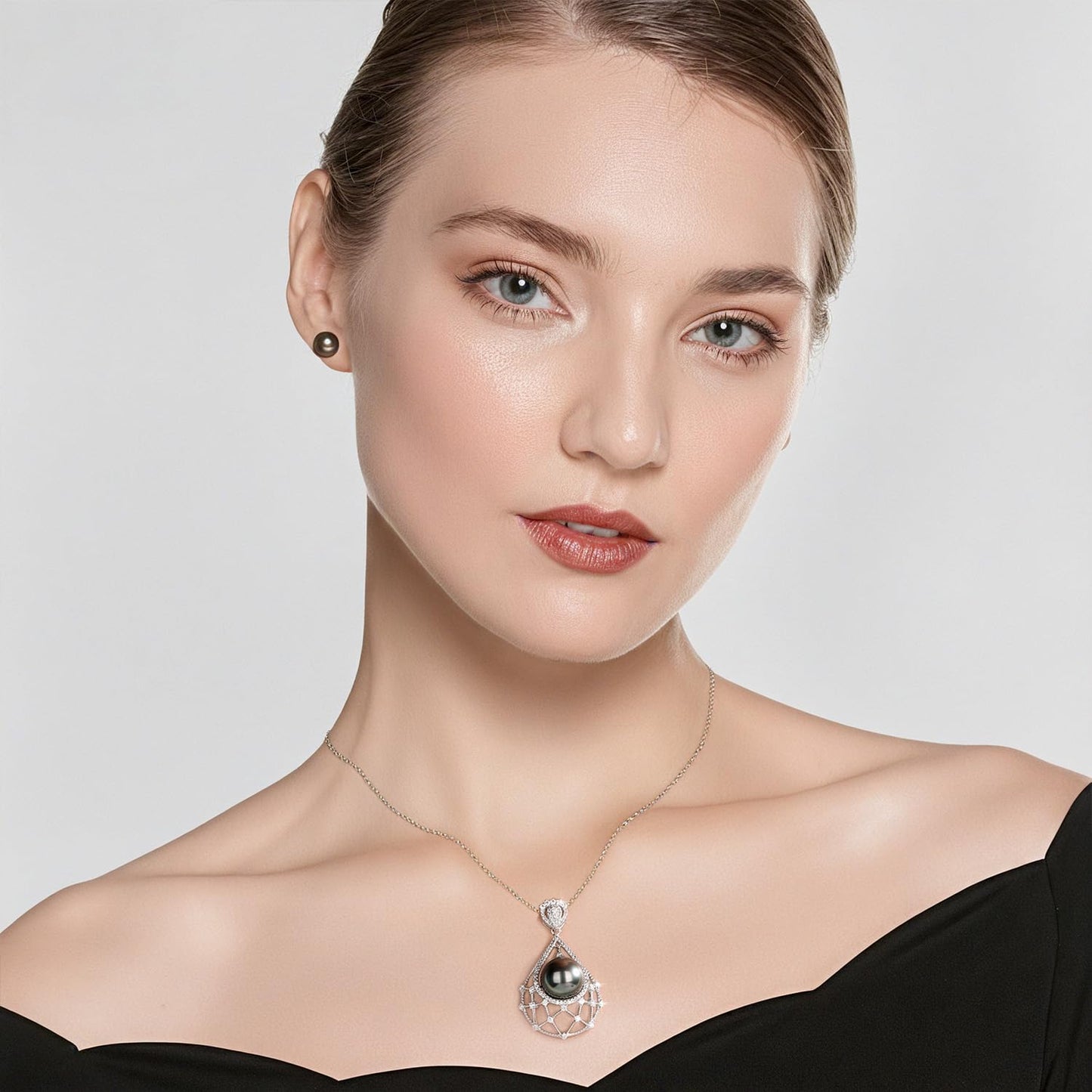 VIKI LYNN Tahitian Black Pearl Necklace for Women 10-11mm Single Genuine Freshwater Cultured Black Pearl Pendant with CZ Birthday Wedding Engagement Christmas gifts for Women, Mom, Her or Couple