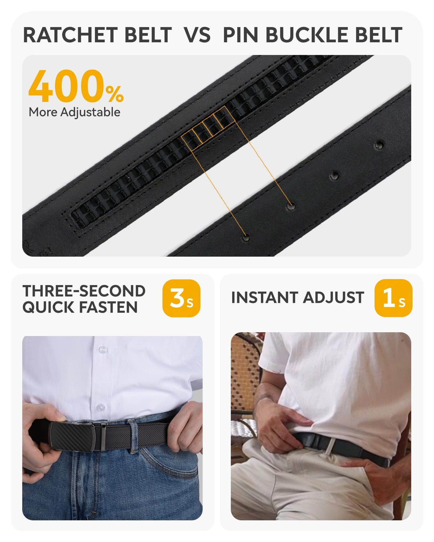 CHAOREN Mens Dress Belt Leather 2 Pack - Mens Ratchet Belt for Dress Shirt and Pants Every Occasion (32mm)