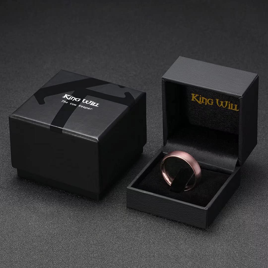 King Will 6mm Brown and Rose Gold Wedding Band for Men Women, Domed Brushed Tungsten Carbide Rings, Comfort Fit, Size 10.5