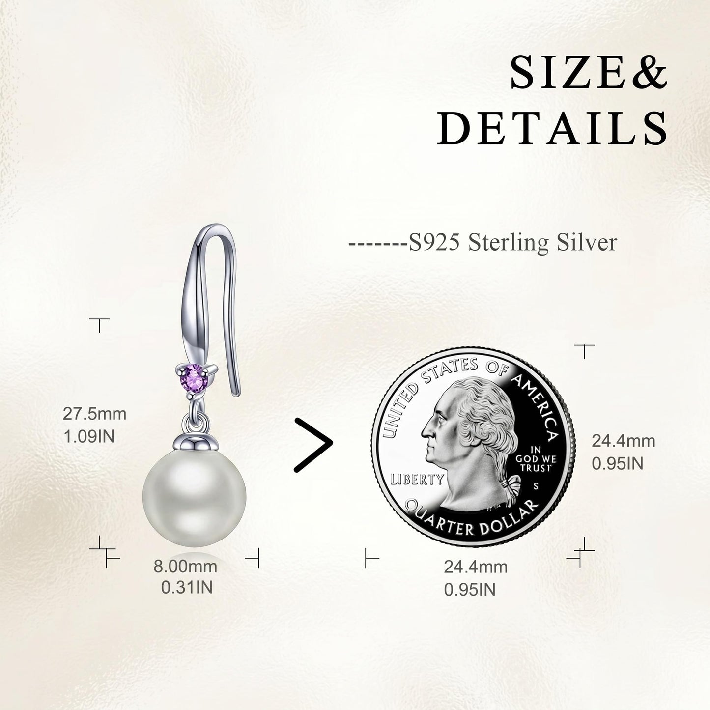 925 Sterling Silver Pearl Leverback Earrings Dangle Drop Birthstone Jewelry Gifts for Women (White Pearl-June)