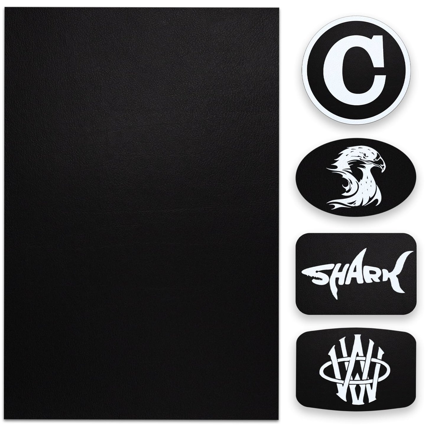 5 Pack Laserable Faux Leatherette Sheets Iron-On Leather Patches with Heat Press Adhesive Backing for DIY Hats, Caps, Beanies, Shirts, Laser Engraving & UV Printing Craft Supplies（Black White）