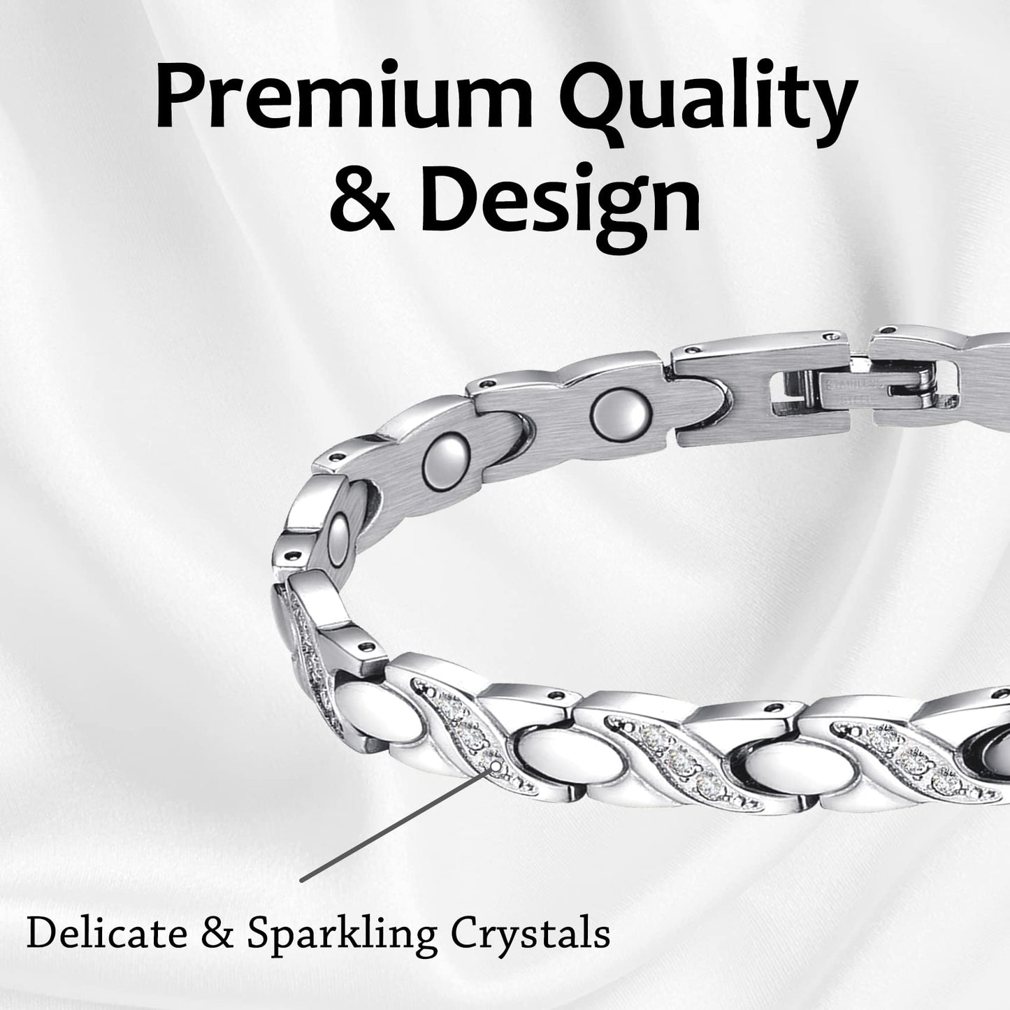 Feraco Magnetic Bracelets for Women Titanium Steel Bracelet with Ultra Strength Magnets & Sparkling Crystals Gifts for Women (Silver)