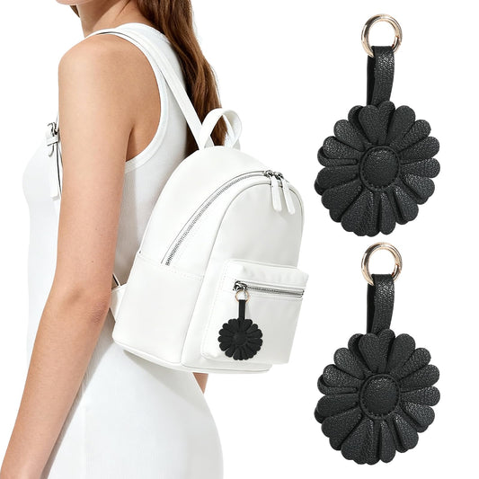 URIZZD Keychain for Apple Airtags Holder, 2 Pack Flower Cases, Leather Cover for AirTags Holder (Black)