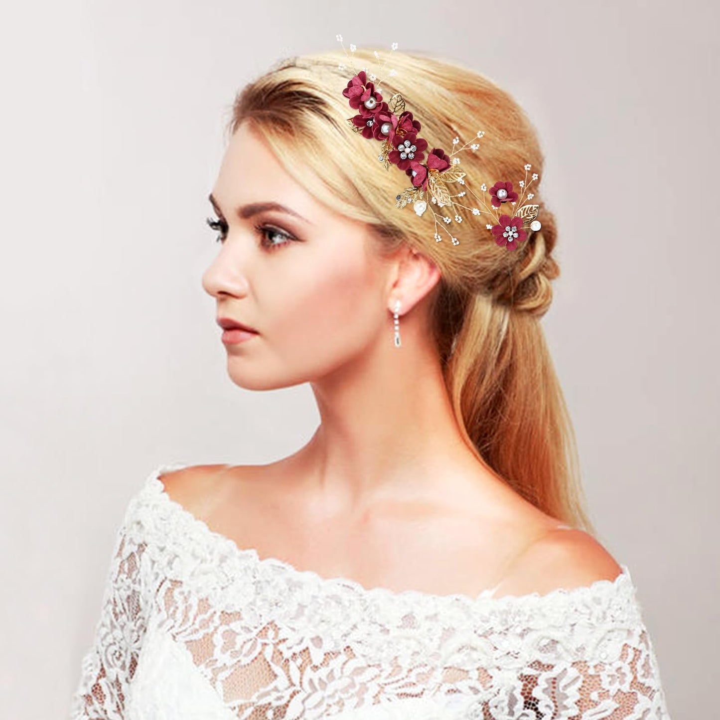 inSowni 20 Pack Classic White Dusty Pink Blue Flower Bridal Wedding Hair Side Combs+U-shaped Flower Hair Pins+Twist Spiral Pearl Hair Pins Pieces Headpieces Accessories for Brides Bridesmaids Women