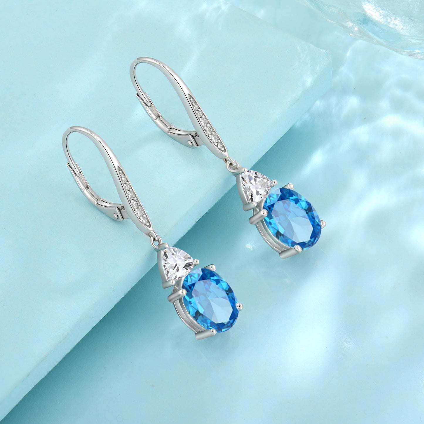 Rocayi Oval Aquamarine Earrings for Women 925 Sterling Silver Dangle Drop Leverback Earrings March Birthstone Jewelry for Her