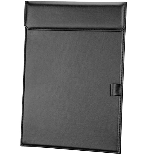 KINGFOM PU Leather Hardboard Office Clipboard, Magnetic Clip A4 Letter Size Clip Boards with Pen Holder for Nurses, Students, Teacher Black