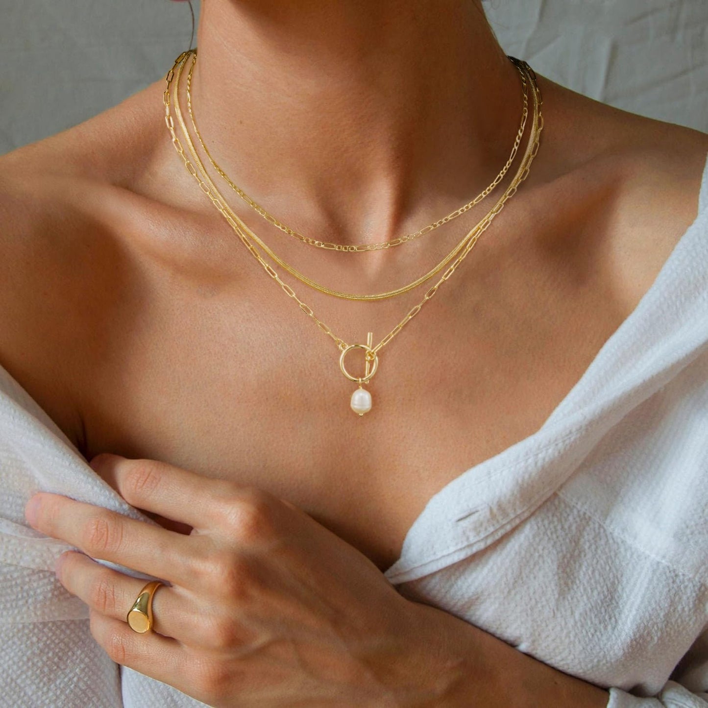 MFRYK Gold Necklaces Stack For Women,14K Gold Plated Simple Layered Choker Necklaces,Stackable Multilayer Gold Small Square Pendant Box Paperclip Chain Layered Necklaces Set Jewelry Gift for Women
