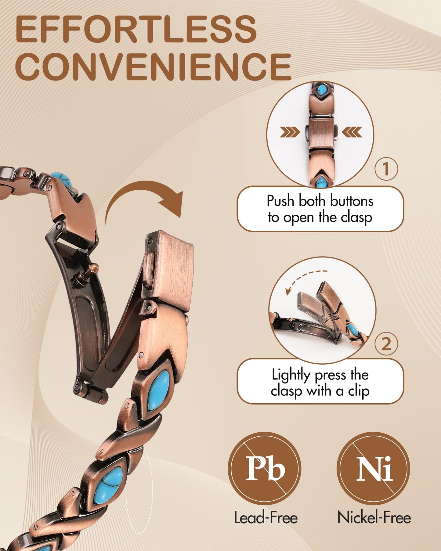 Feraco Pure Copper Bracelets for Women, Ultra Strength Magnetic Bracelet with 3800 Gauss Magnets & Natural Turquois, Adjustable Jewelry, Infinite Symbol