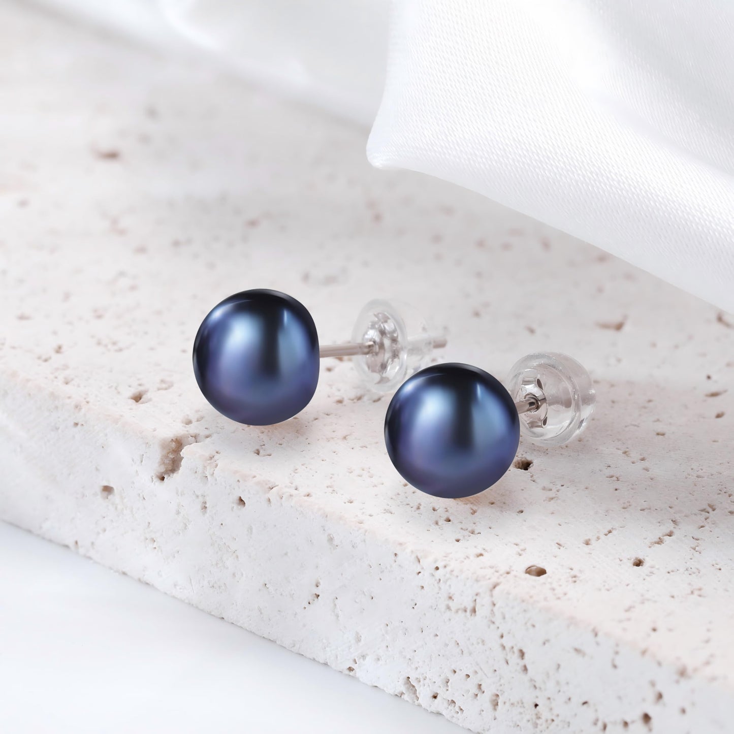 COYATE Pearl Earrings Sterling Silver Freshwater Black Pearl Stud Earrings for Women Hypoallergenic, Button Shape Real Pearls 9-9.5mm, Simple Elegant Jewelry Gift for Her,Mother,Bride,Friend
