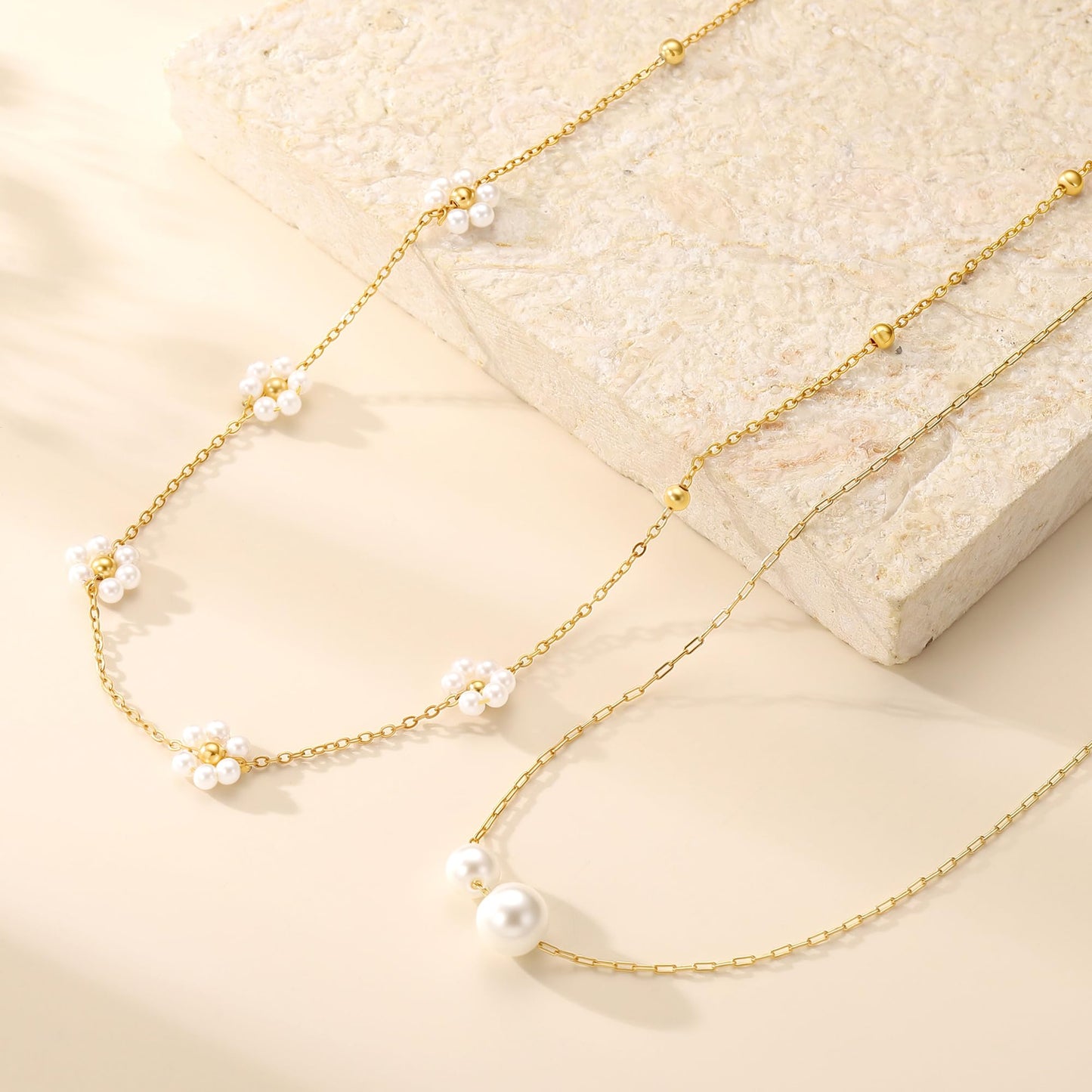 Fimhut Gold Pearl Necklaces for Women Trendy,Fashion Accessory 18K Gold Plated Dainty Necklace Simple Layered Pearl Necklaces for Women Trendy Wedding Birthday Jewelry