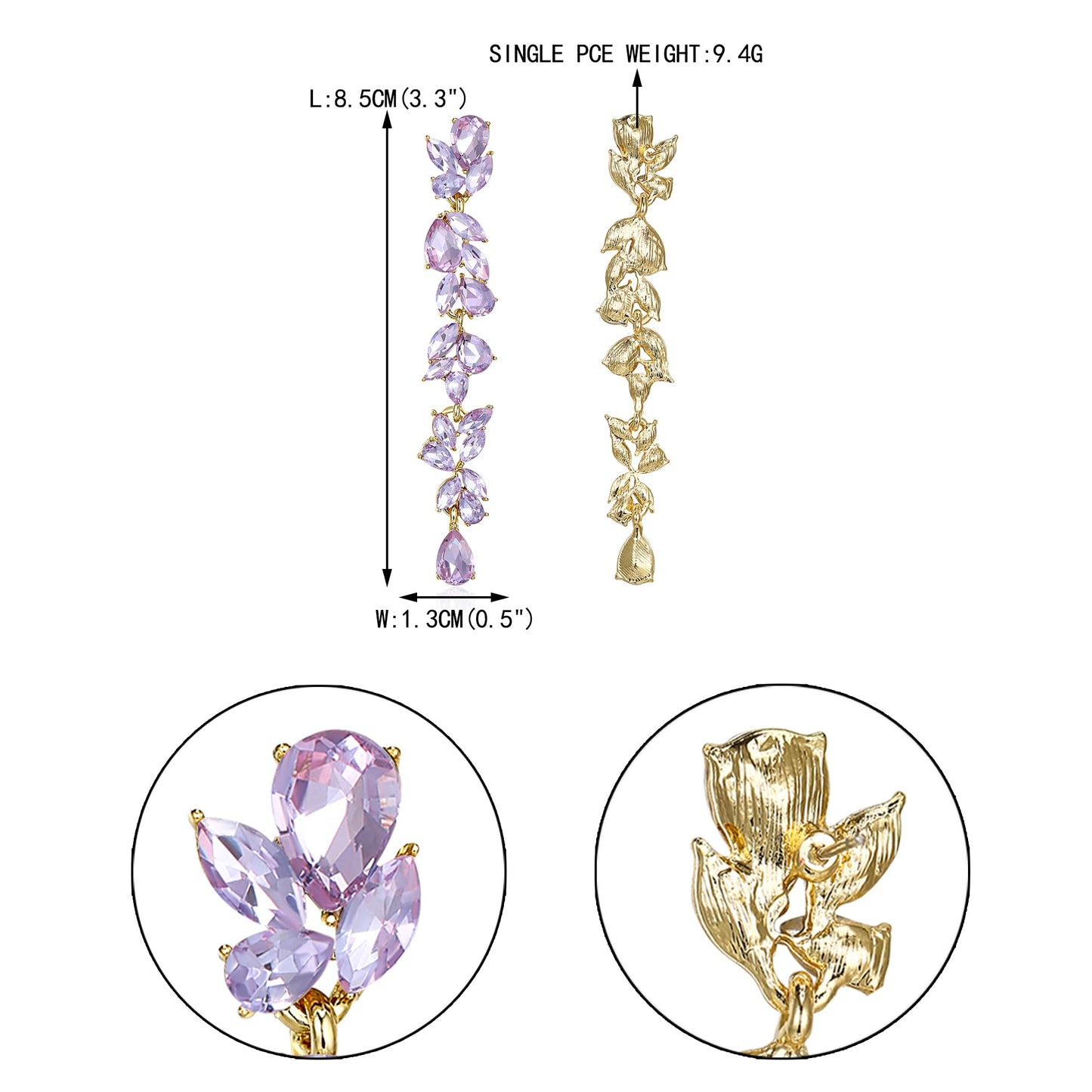 EVER FAITH Wedding Rhinestone Chandelier Dangle Earring for Women, Crystal Art Deco Bridal Teardrop Marquise Long Drop Earrings for Prom Light Purple Gold-Plated-Base