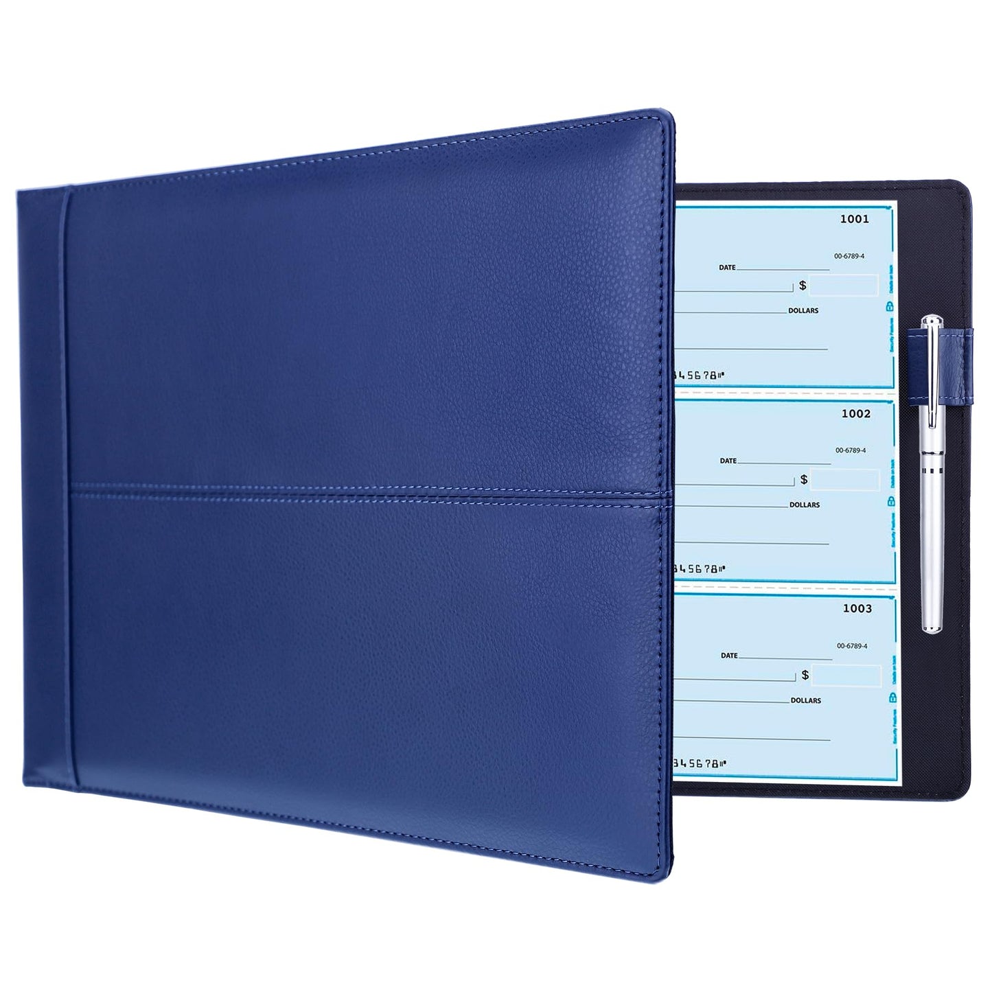 Antner 7 Ring Business Checkbook Binder for Business Checks, 600 Checks Capacity, PU Leather Check Book Binder Cover with Zipper Pouch, Executive Organizer Portfolio Holder for 9x13 Sheets, Navy Blue