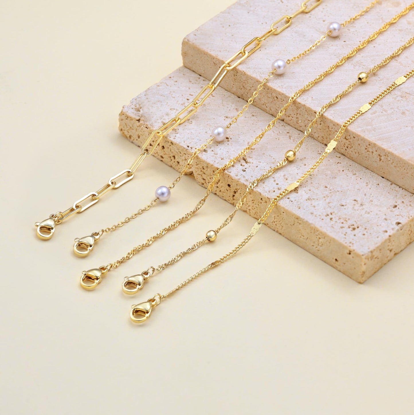 Pearl Bracelets for Women, Dainty 14K Gold Plated Bracelet Stack Thin Mariner Chain Bracelet Set Fashion Waterproof Minimalist Jewelry Link Bracelets Cute Bracelets for Women Trendy