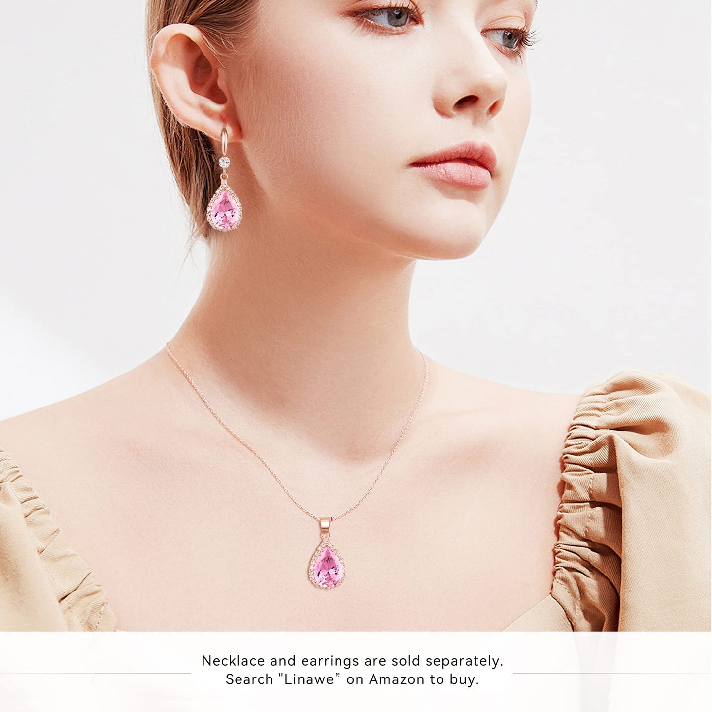 Linawe Rose Gold Pink Imitation Diamond Dangle Earrings for Women Mom, Rhinestone Cubic Zirconia Crystal Birthstone Chandelier Earrings, Wedding Drop Earrings Bride Bridesmaids