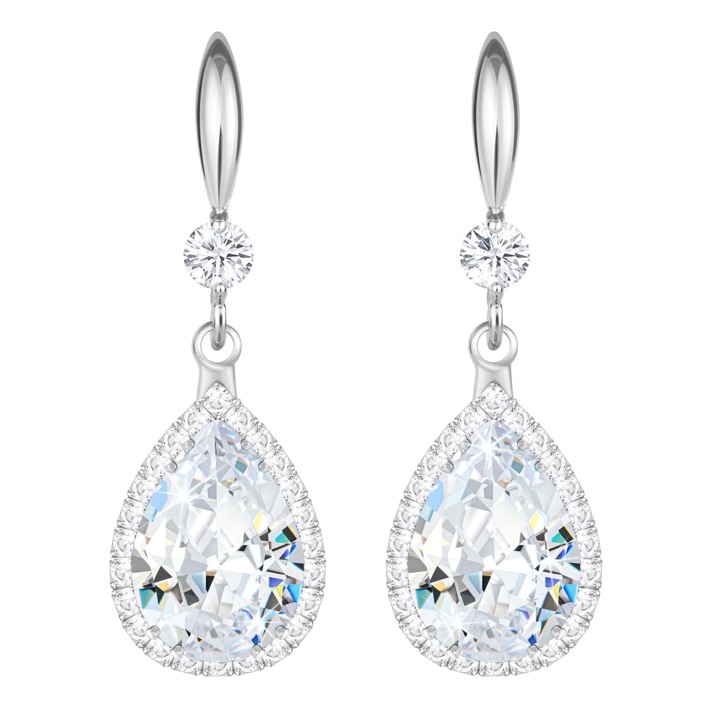 Linawe Silver Earrings for Women Trendy, Imitation Diamond Dangle Wedding Earrings, Rhinestone Cubic Zirconia Crystal Drop Chandelier Earrings, Teardrop Birthstone Dangly Earrings