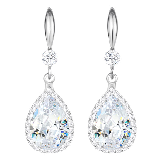 Linawe Silver Earrings for Women Trendy, Imitation Diamond Dangle Wedding Earrings, Rhinestone Cubic Zirconia Crystal Drop Chandelier Earrings, Teardrop Birthstone Dangly Earrings