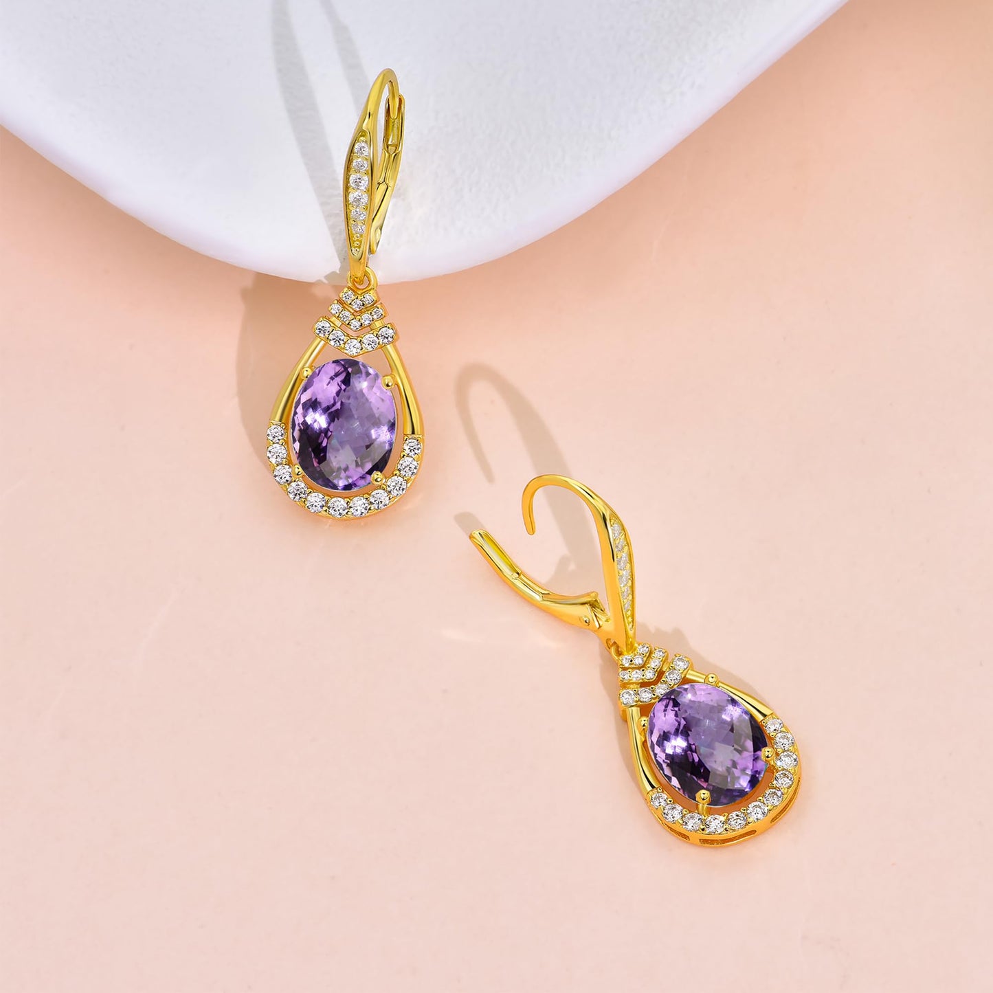 Purple Alexandrite Earrings Sterling Silver Teardrop Dangle Earrings June Birthstone 18K Gold Plated Leverback Drop Earring for Mom Lady Sparkling Wedding Jewelry Gifts for Bride Party Birthday Christmas
