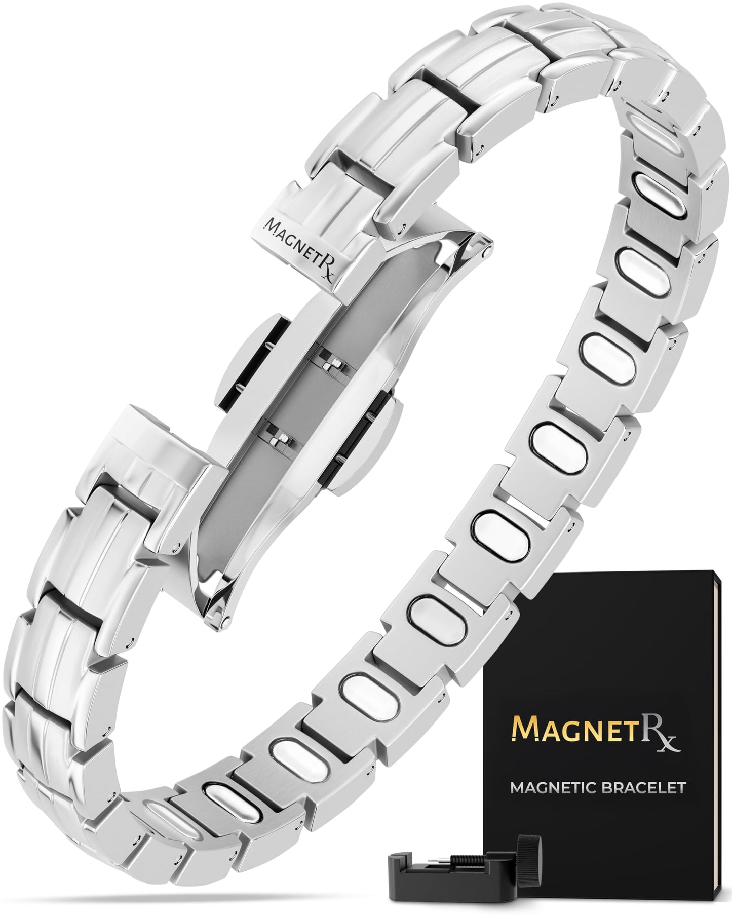 MagnetRX® Magnetic Bracelets for Women - EllipseMAX 5X Strength 5,000 Gauss Magnets - Designed in USA & PATENT PENDING - Premium Titanium Womens Magnetic Bracelet & Adjustable Length (Silver)
