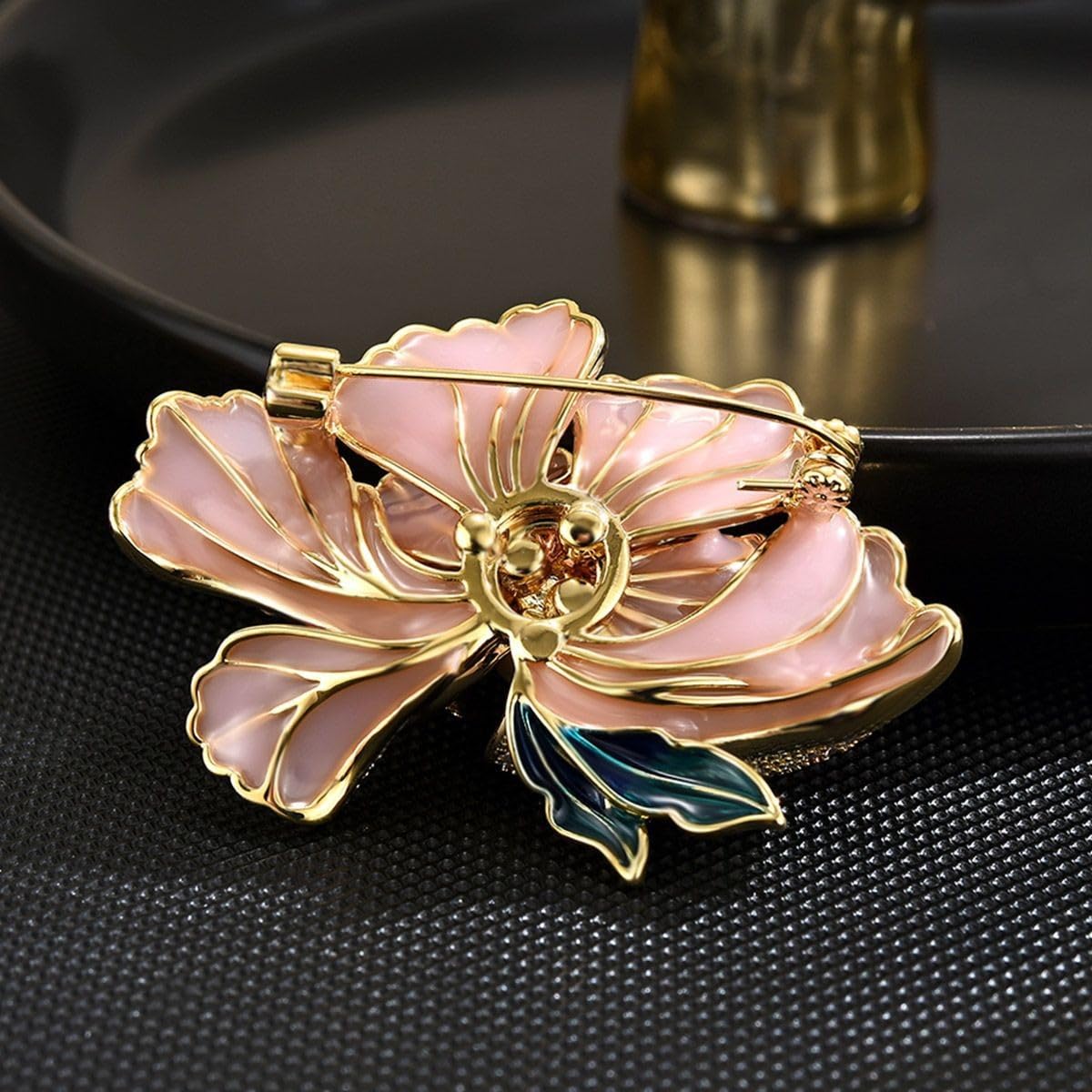 UNVAK Enamel Peony Flower Brooch Pin - 18k Gold Plated Pearl Lapel Pin Jewelry - Thanksgiving Day Birthday Gifts Dress Accessories for Mom Wife