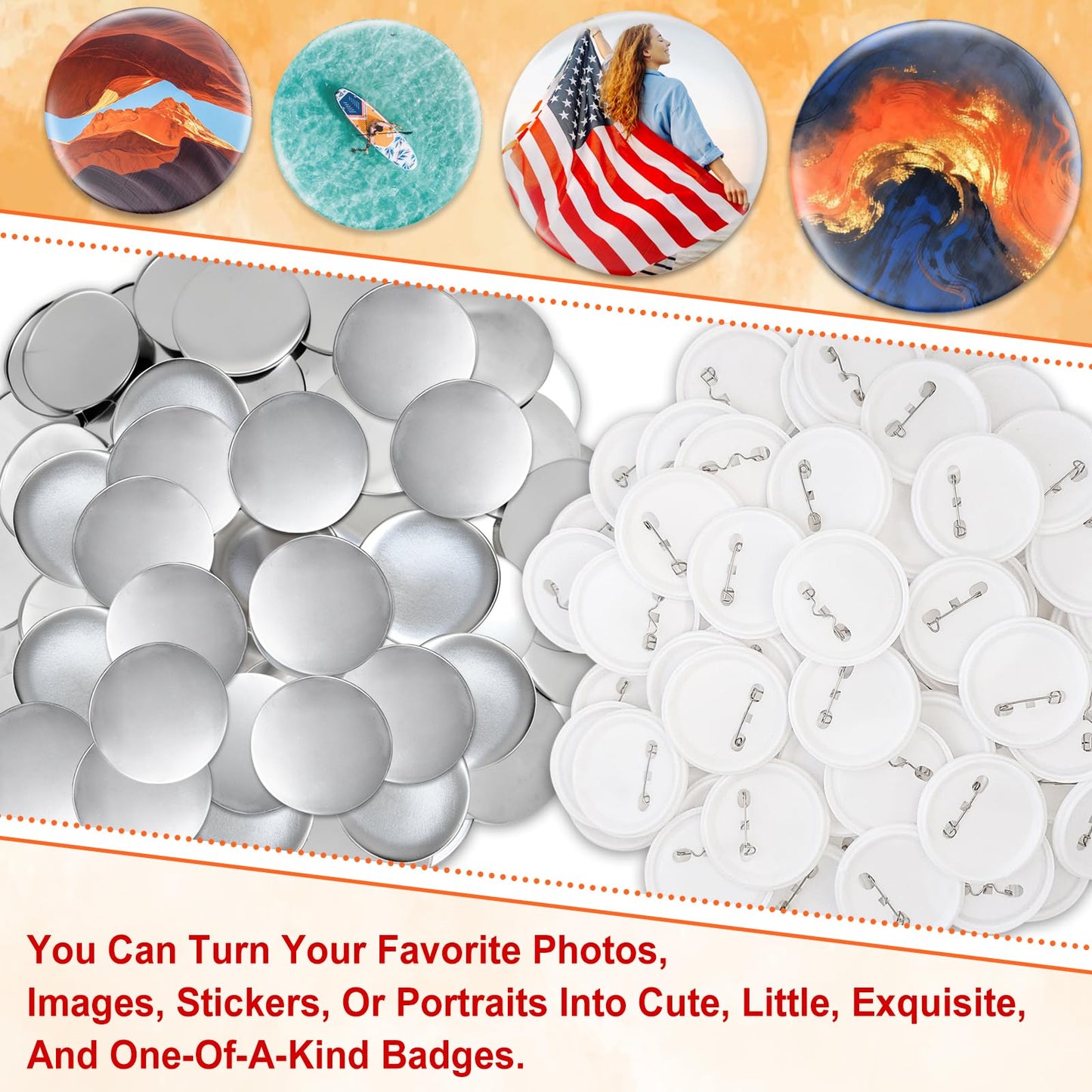 200 Sets 58mm Button Maker Supplies, 2.28 Inch Button Supplies Blank Badge Parts Includes Metal Covers, Plastic Backs& Clear Film, Compatible with Button Maker/Pin Press Machine
