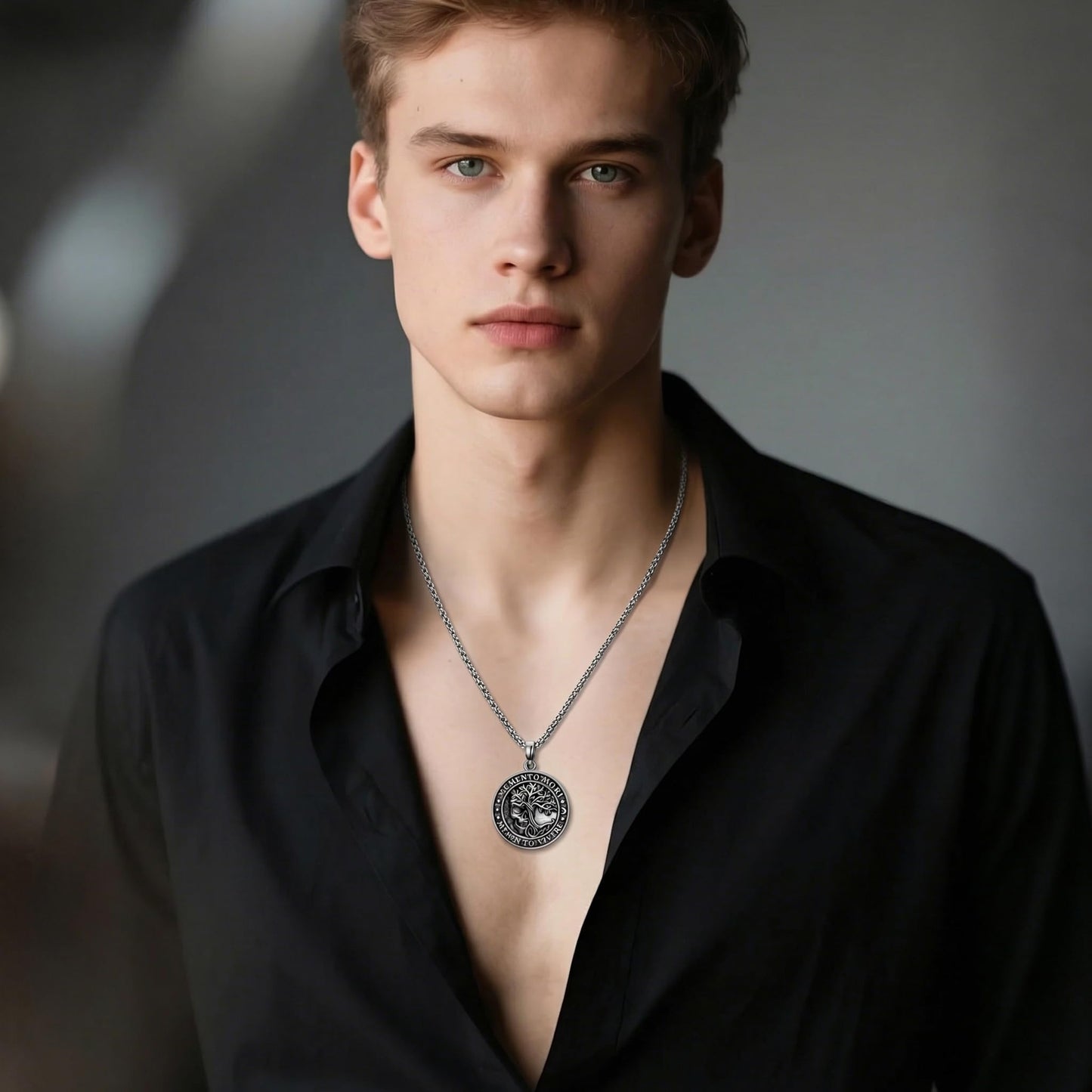 POIUY Memento Mori Black Skull Necklace for Men and Women Gothic Tree of Life Hourglass Pendant Gothic Amulet Jewelry Protection Necklace Gift for Him Her Husband Wife