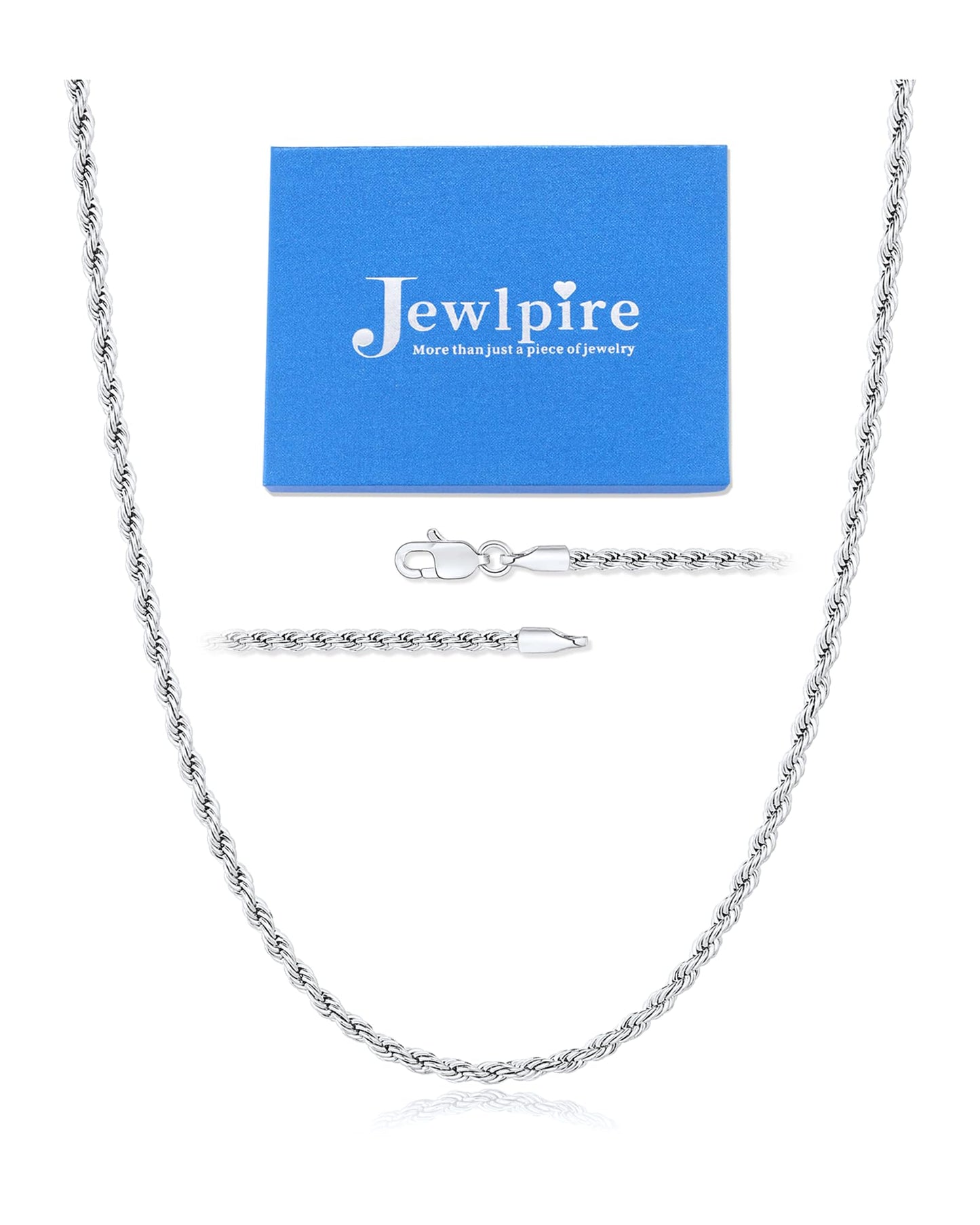 Jewlpire Silver Tone Chain for Men, 3mm Stainless Steel Rope Chains Silver Chain Necklace for Men Sturdy Mens Chains Necklace, 20 Inch