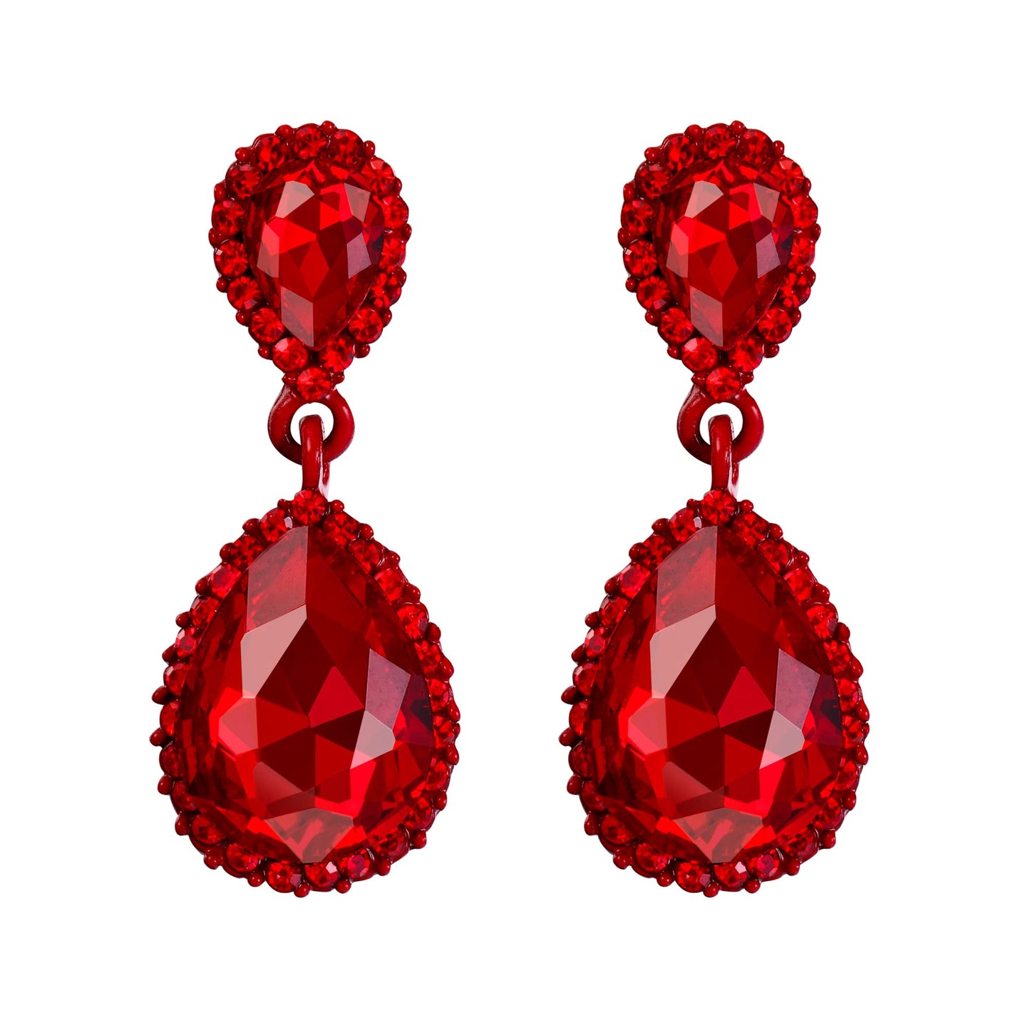 EVER FAITH Women's Austrian Crystal Dangle Earrings, Elegant Party Prom Waterdrop Pierced Earrings Red Red-Tone