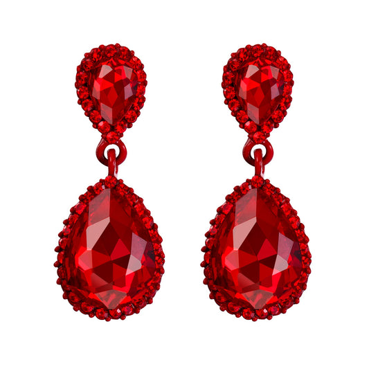 EVER FAITH Women's Austrian Crystal Dangle Earrings, Elegant Party Prom Waterdrop Pierced Earrings Red Red-Tone