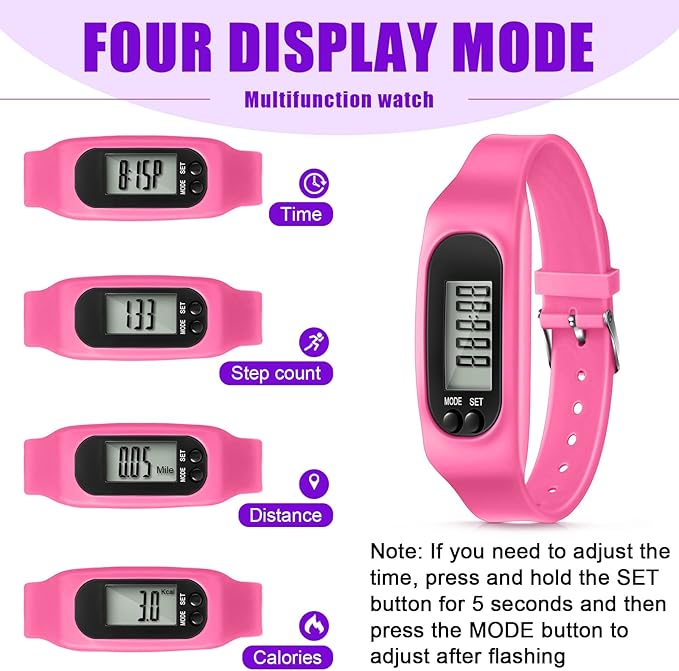 Geyoga 24 Pcs Pedometer for Walking Steps and Miles Pedometer Watch Silicone Steps Tracker Running Bracelet Ankle Step Counter for Calorie Burning and Step Counting