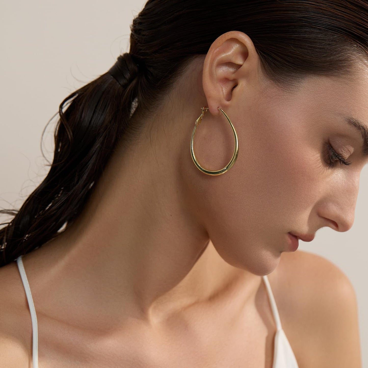 Lightweight Oval Hoop Earrings for Women - 14K Gold Plated, Rose Gold Plated and Sterling Silver Plated Large Oblong Hoop Earrings for Women Statement Jewelry Gift (gold)