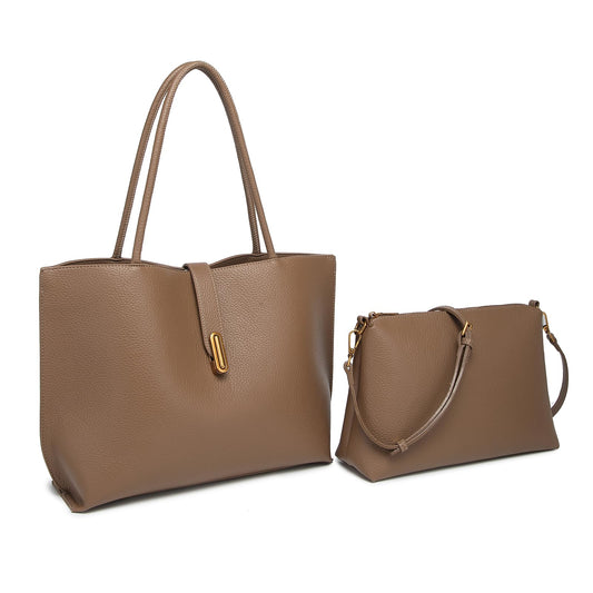 Vegan Leather Tote Bag for Women,UPGRADED LARGER SIZE 2-in-1 Shoulder Handbag with Removable Pouch,Work & Daily Use(Large - Vegan Leather - brown)