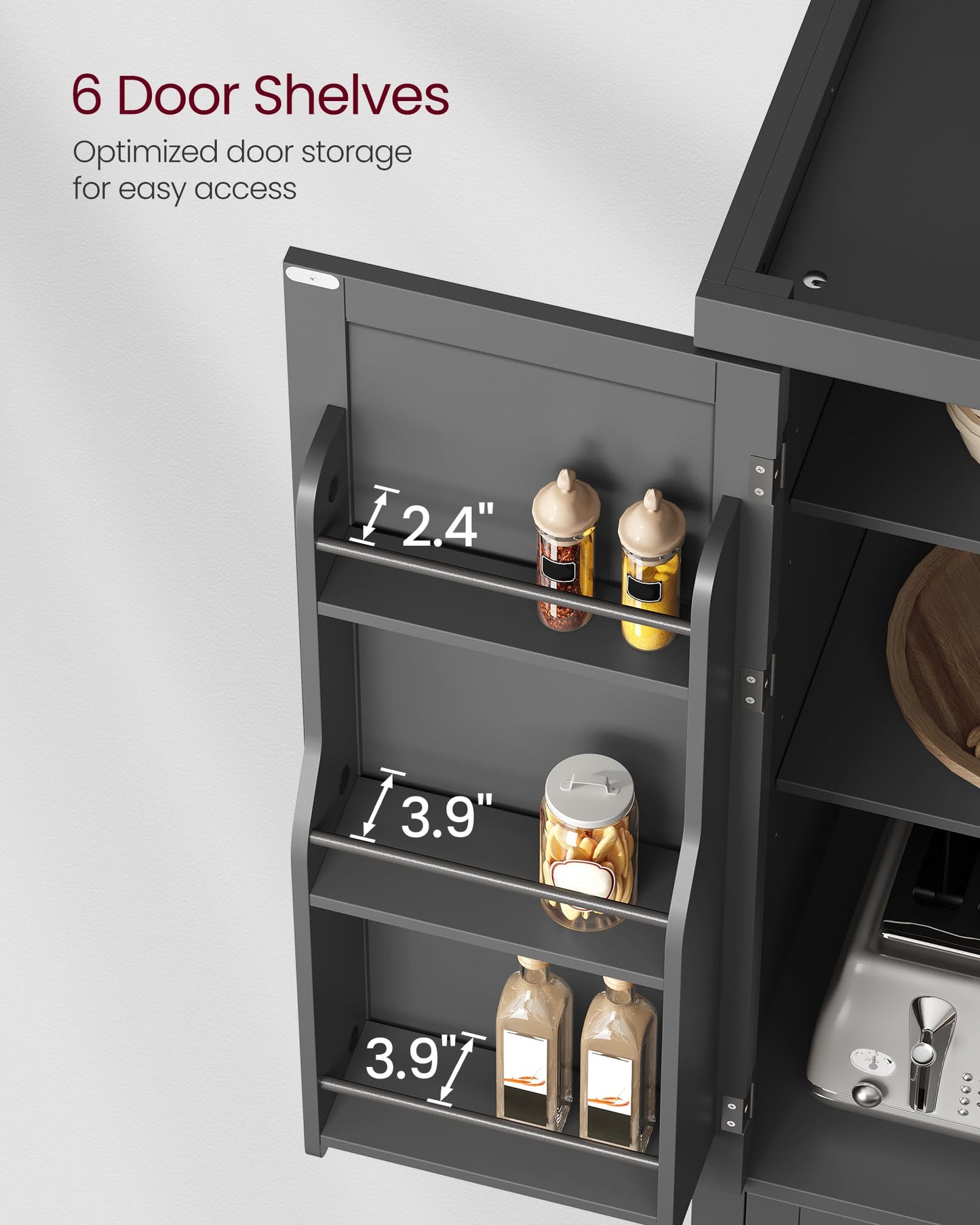 VASAGLE Pantry Cabinet, 71.7-Inch High Freestanding Tall Cupboard Storage Cabinet with a Drawer, 2 Cabinets, 4 Adjustable Shelves, 6 Door Shelves, for Living Room, Kitchen, Ink Black UBBC561B12