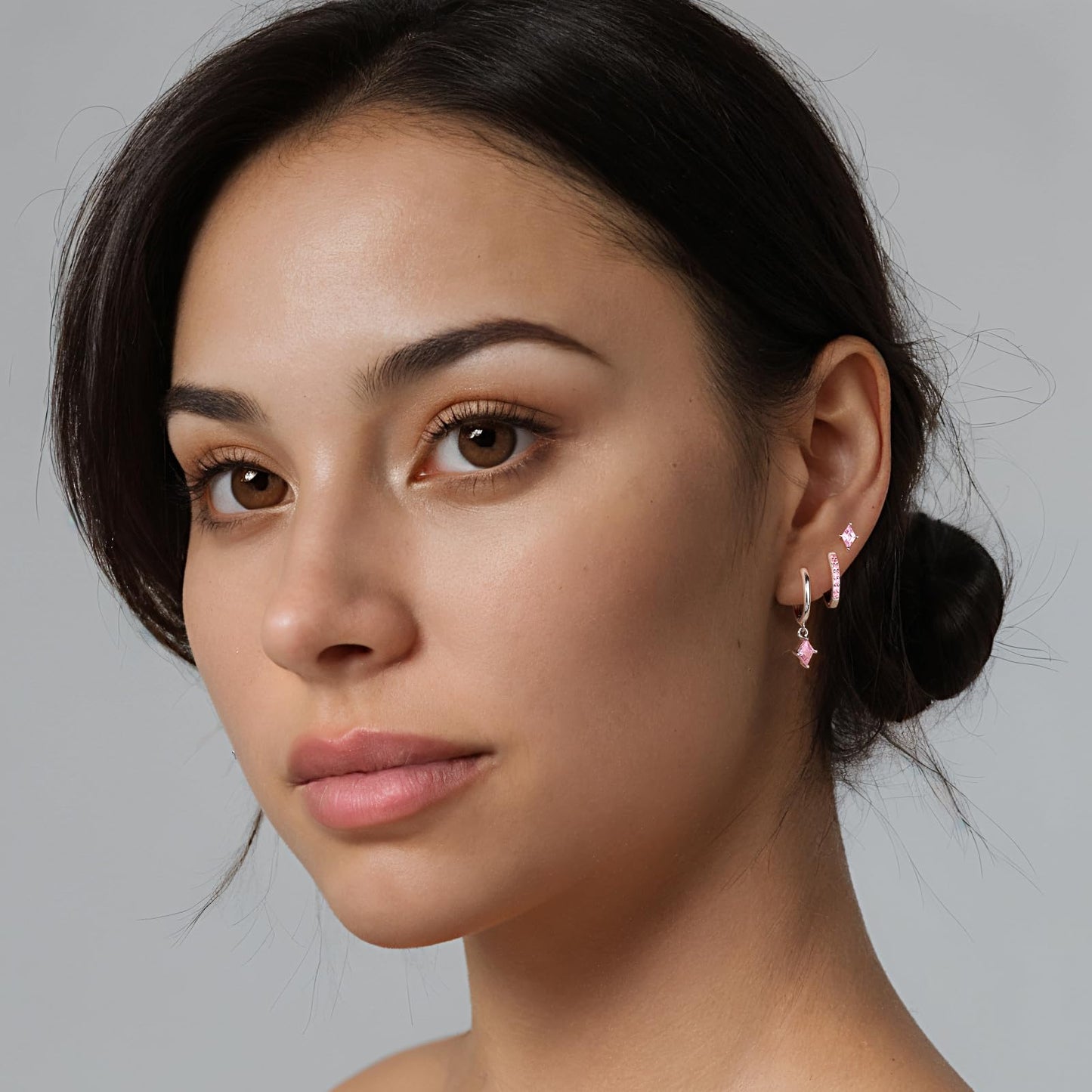 3 Pairs Sterling Silver Pink Earrings Set for Women, Hypoallergenic Silver Hot Pink Earrings for Women Dangling, Dainty Huggie Hoop White Earring Stacks Stud Earring Trendy Red Jewelry Gifts