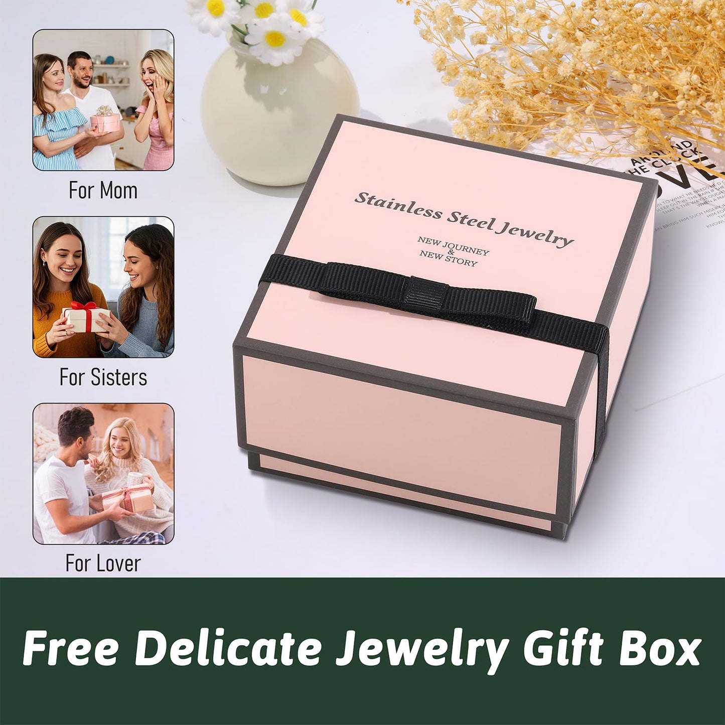 Acnode Gold Bangle Bracelets for Women -2PCS Friendship & Love Bangle Bracelet Clover Nail Bracelet Stack Set Trendy Non-Tarnish Stainless Steel Jewelry Gifts for Mom Wife Her