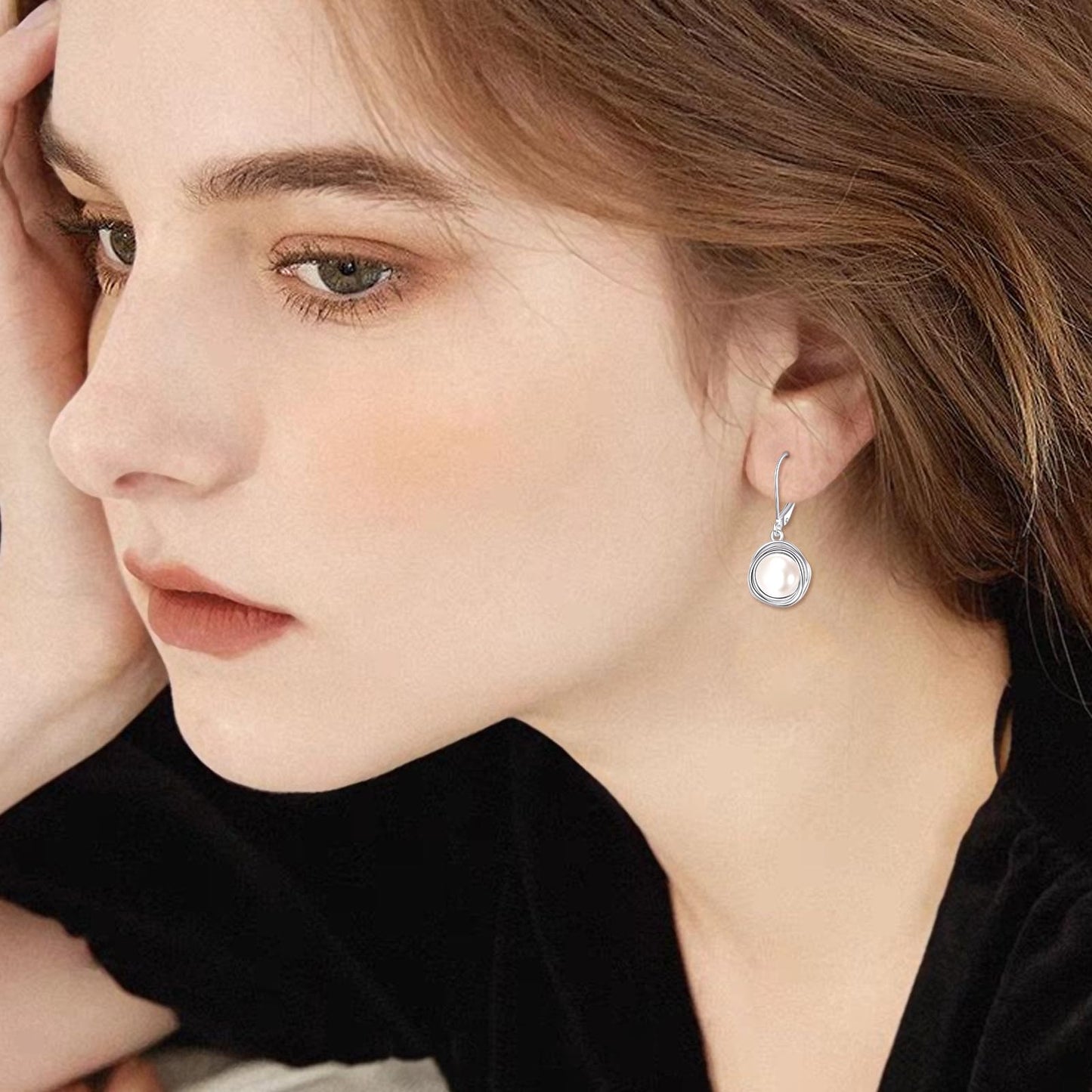 POPLYKE Fresh Water Pearl Dangle Earrings 925 Sterling Silver Pearl Leverback Earrings for Women Mother's Jewelry Gifts Birthday Hypoallergenic