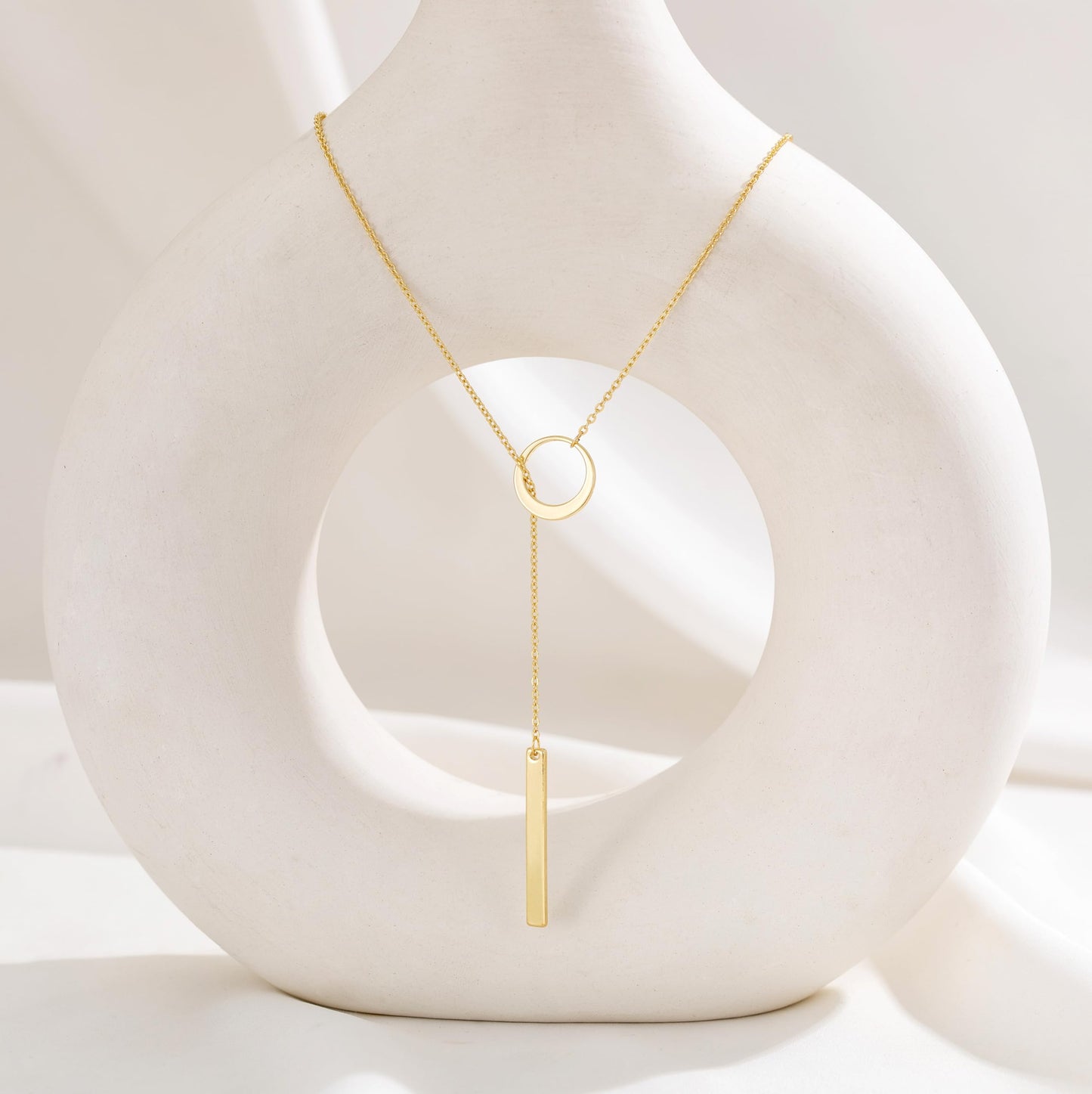 CHESKY Lariat Gold Necklace for Women, Dainty Long Necklace 14k Gold Plated Y-Shaped Pendant Necklace Trendy Circular Chain Drop Necklaces Simple Gold Jewelry for Women Gifts