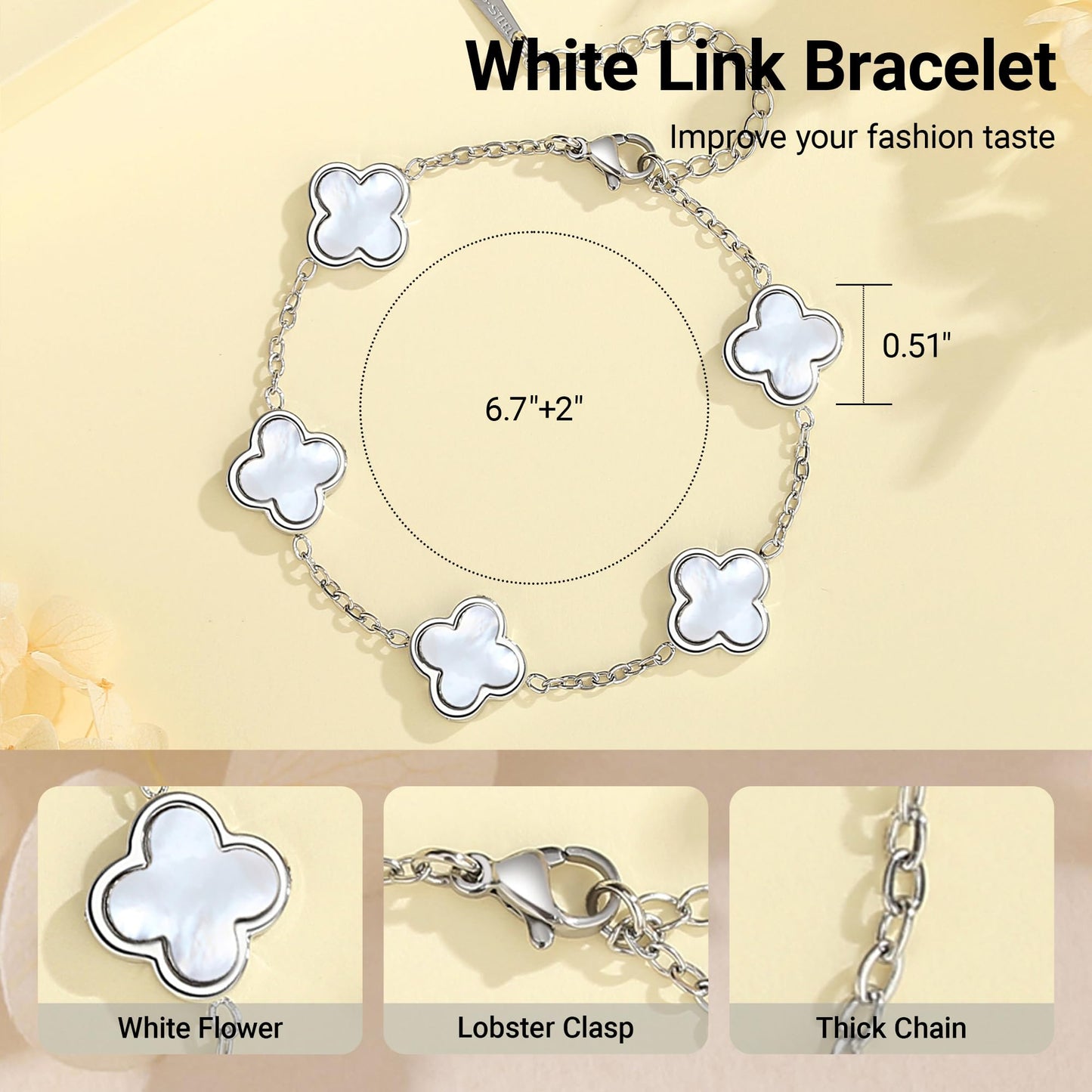 CORSMGSE 18K Gold Plated Clover Lucky Bracelet for Women Gold White Black Pink Green Red Blue Adjustable Double Sided Flower Four Leaf Link Bracelets Trendy Jewelry Gifts for Women Men